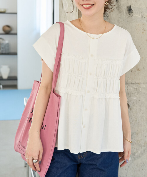 FREAK'S STORE（フリークスストア）の「限定展開　カットシャーリング ボタン ノースリーブ Tシャツ（Tシャツ/カットソー・レディース・ブラック/ブルー/オフホワイト/ブラウン/ライトグレー・ﾌﾘ-）」の18枚目の写真