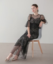 Leja（レジャ）の「【LEJA】フラワースパンコールチュールシアーワンピースキャミワンピースドレス2点セット美脚効果結婚式 パーティードレス 成人式 二次会 同窓会 お呼ばれ オケージョン 20代 30代（ドレス）」