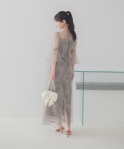 Leja（レジャ）の「【LEJA】フラワースパンコールチュールシアーワンピースキャミワンピースオケージョンドレス（ドレス・レディース・ブラック/グレー・MEDIUM/SMALL）」の16枚目の写真