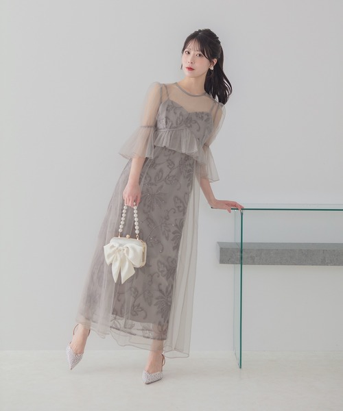 セール】【LEJA】フラワースパンコールチュールシアーワンピースキャミ