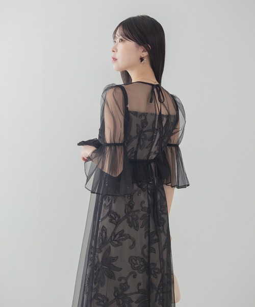 Leja（レジャ）の「【LEJA】フラワースパンコールチュールシアーワンピースキャミワンピースオケージョンドレス（ドレス・レディース・ブラック/グレー・MEDIUM/SMALL）」の19枚目の写真