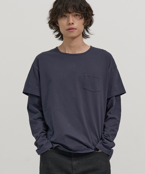 EXCONTAINER(エックスコンテナ)の「Uネックレイヤードロングスリーブ (ネイビー)(Tシャツ/カットソー・メンズ・その他・MEDIUM/LARGE/X-LARGE)」の1枚目の写真