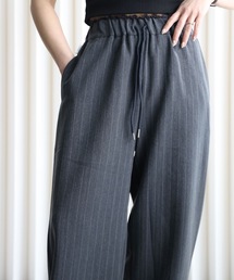 YENNA | ストライプ柄 レースウエストイージーワイドパンツ 【セットアップ対応】オケージョン(スラックス)