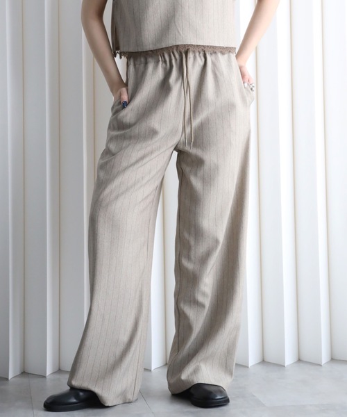 YENNA（イェンナ）の「ストライプ柄 レースウエストイージーワイドパンツ 【セットアップ対応】オケージョン（スラックス・レディース・チャコールグレー/ベージュ/グレイッシュベージュ・FT/F）」の17枚目の写真