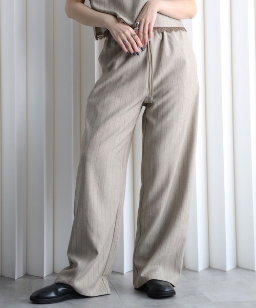 YENNA（イェンナ）の「ストライプ柄 レースウエストイージーワイドパンツ 【セットアップ対応】オケージョン（スラックス・レディース・チャコールグレー/ベージュ/グレイッシュベージュ・FT/F）」の19枚目の写真