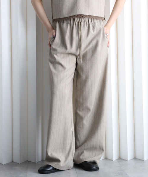YENNA（イェンナ）の「ストライプ柄 レースウエストイージーワイドパンツ 【セットアップ対応】オケージョン（スラックス・レディース・チャコールグレー/ベージュ/グレイッシュベージュ・FT/F）」の20枚目の写真