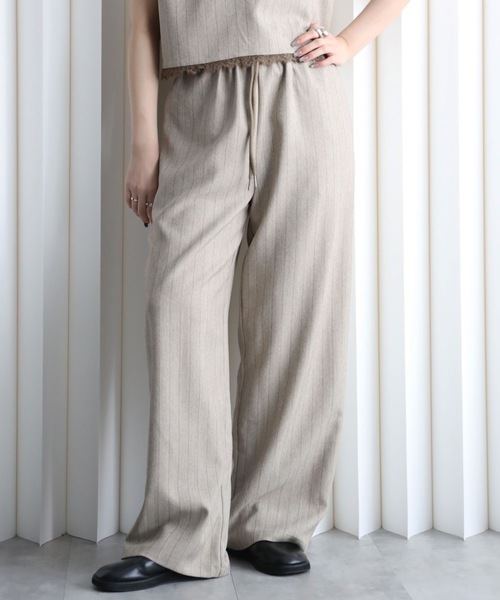 YENNA（イェンナ）の「ストライプ柄 レースウエストイージーワイドパンツ 【セットアップ対応】オケージョン（スラックス・レディース・チャコールグレー/ベージュ/グレイッシュベージュ・FT/F）」の16枚目の写真