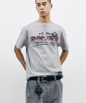 AAKAM（アーカム）の「Crack Henry Neck Half Top (Gray)（Tシャツ/カットソー・メンズ）」