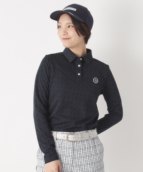 adabat（アダバット）の「◆3Dジャカード長袖ポロシャツ（ポロシャツ・レディース・ホワイト/ネイビー/パープル・42/40/38）」の2枚目の写真