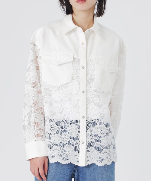 LOVELESS（ラブレス）の「レースコンビシャツ（シャツ/ブラウス・レディース・ブルー系その他2/オフホワイト・36/34）」の5枚目の写真