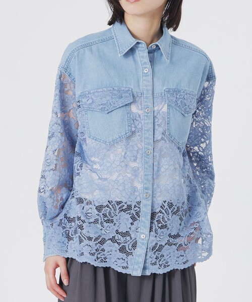 LOVELESS（ラブレス）の「レースコンビシャツ（シャツ/ブラウス・レディース・ブルー系その他2/オフホワイト・36/34）」の2枚目の写真