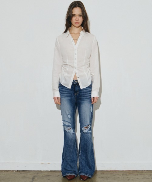 Midnight Move(ミッドナイトムーブ)の「A'GEM/9 × .kom 『MIDNIGHT MOVE/ミッドナイトムーブ』tt shirt/シャーリング シャツ(シャツ/ブラウス・レディース・ホワイト/ブラック・FREE)」の6枚目の写真