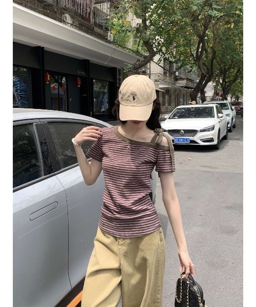 ARCHIVER(アーカイバ)の「【Lp】ボーダーワンショルダーTシャツ(Tシャツ/カットソー・レディース・パープル・LARGE/SMALL/MEDIUM)」の5枚目の写真