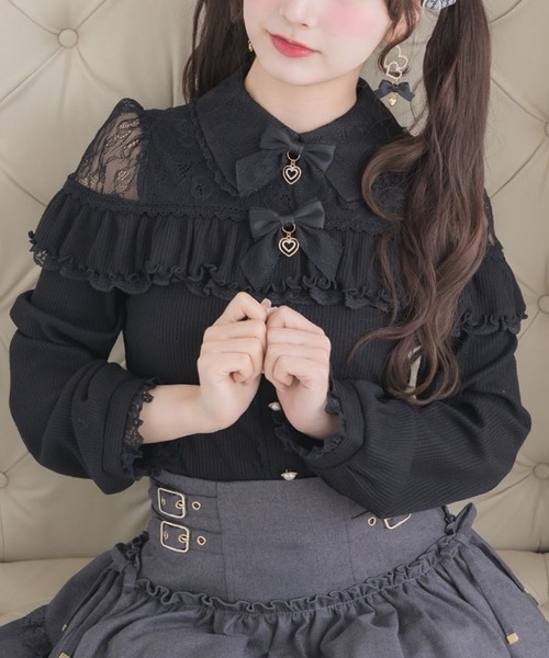 ROJITA(ロジータ)の「ダブルリボンレース切替カットトップス(Tシャツ/カットソー・レディース・ピンクベージュ/ブラック/ホワイト・FREE)」の3枚目の写真
