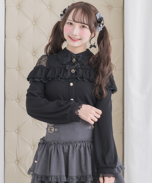 ROJITA(ロジータ)の「ダブルリボンレース切替カットトップス(Tシャツ/カットソー・レディース・ピンクベージュ/ブラック/ホワイト・FREE)」の22枚目の写真