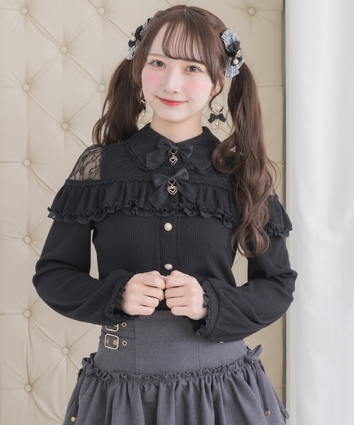 ROJITA(ロジータ)の「ダブルリボンレース切替カットトップス(Tシャツ/カットソー・レディース・ピンクベージュ/ブラック/ホワイト・FREE)」の18枚目の写真