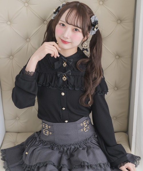 ROJITA(ロジータ)の「ダブルリボンレース切替カットトップス(Tシャツ/カットソー・レディース・ピンクベージュ/ブラック/ホワイト・FREE)」の19枚目の写真