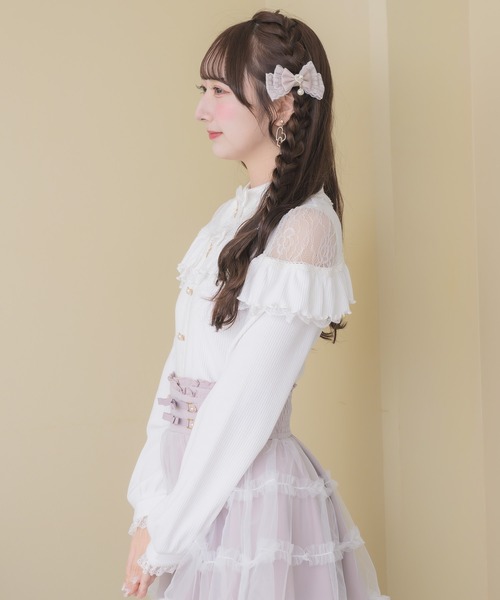 ROJITA(ロジータ)の「ダブルリボンレース切替カットトップス(Tシャツ/カットソー・レディース・ピンクベージュ/ブラック/ホワイト・FREE)」の8枚目の写真