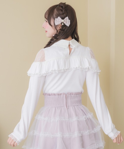 ROJITA(ロジータ)の「ダブルリボンレース切替カットトップス(Tシャツ/カットソー・レディース・ピンクベージュ/ブラック/ホワイト・FREE)」の10枚目の写真