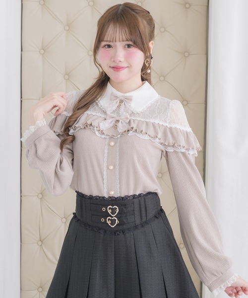ROJITA(ロジータ)の「ダブルリボンレース切替カットトップス(Tシャツ/カットソー・レディース・ピンクベージュ/ブラック/ホワイト・FREE)」の11枚目の写真