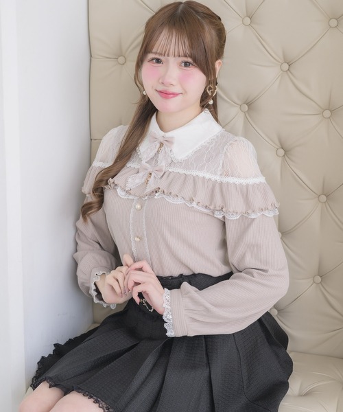 ROJITA(ロジータ)の「ダブルリボンレース切替カットトップス(Tシャツ/カットソー・レディース・ピンクベージュ/ブラック/ホワイト・FREE)」の13枚目の写真