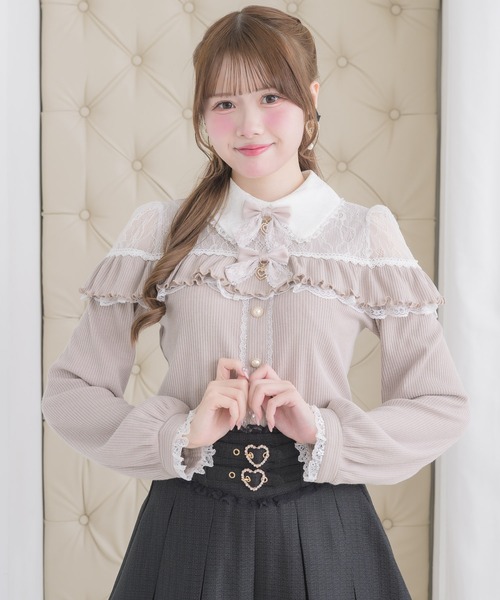 ROJITA(ロジータ)の「ダブルリボンレース切替カットトップス(Tシャツ/カットソー・レディース・ピンクベージュ/ブラック/ホワイト・FREE)」の14枚目の写真