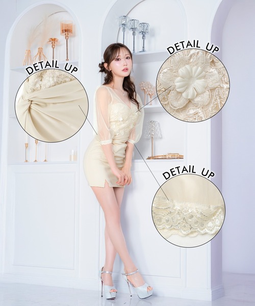 darial（ダリアル）の「フラワーレースサイドツイストシフォン七分袖タイトミニ丈キャバドレス（ドレス・レディース・アイボリー・M/S/L）」の8枚目の写真