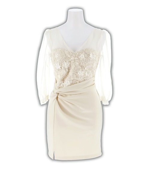 darial（ダリアル）の「フラワーレースサイドツイストシフォン七分袖タイトミニ丈キャバドレス（ドレス・レディース・アイボリー・M/S/L）」の22枚目の写真