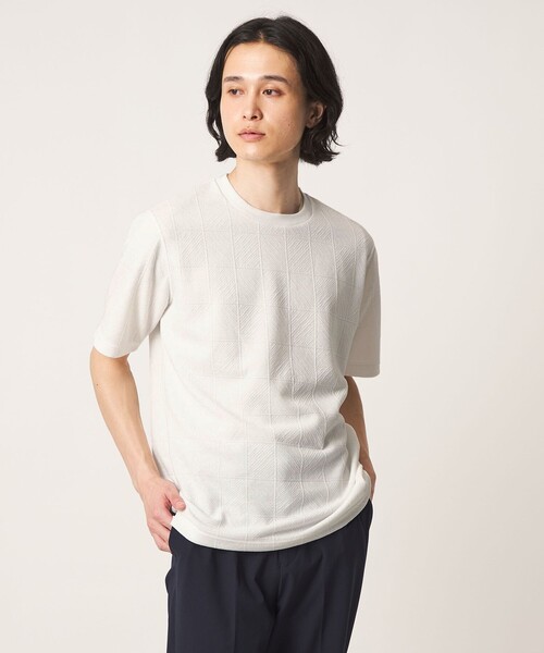 A DAY IN THE LIFE UNITED ARROWS(アデイインザライフユナイテッドアローズ)の「バウンシー タイルジャガード ジャストカットソー<A DAY IN THE LIFE>(Tシャツ/カットソー・メンズ・ホワイト/ライトブルー/ブラック・M/L/S)」の4枚目の写真