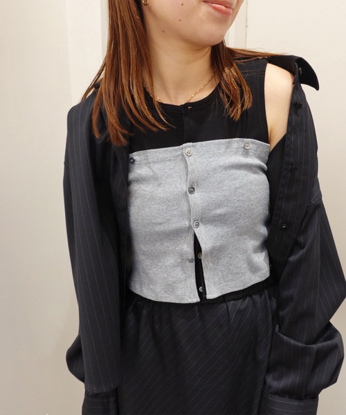 FRAMeWORK(フレームワーク)の「KAYLE/ケイル HIGH GAUGE RIB DETACHABLE タンクトップ(タンクトップ・レディース・ベージュ/ブラック・FREE)」の3枚目の写真