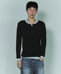 BLUESUNFLOWER（ブルーサンフラワー）の「ダブルレイヤードヘンリーネック[ネイビー]（Tシャツ/カットソー）」