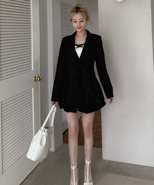 ROYAL PARTY（ロイヤルパーティー）の「ラインストーンタックプリーツミニスカパン（その他パンツ・レディース・グレー/ブラック/ピンク・FREE）」の2枚目の写真