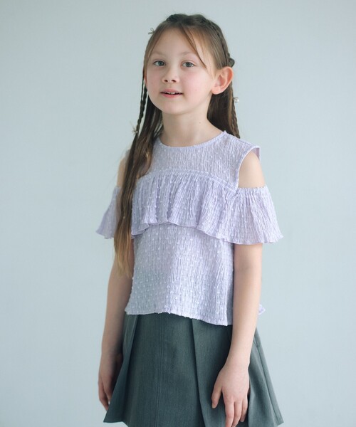 green label relaxing（グリーンレーベルリラクシング）の「【COOL CHIC GIRLS STYLE】ラッフルショートスリーブ / キッズ  120cm-160cm（シャツ/ブラウス・キッズ・ホワイト/ライラック・150cm/120cm/160cm/130cm/140cm）」の2枚目の写真