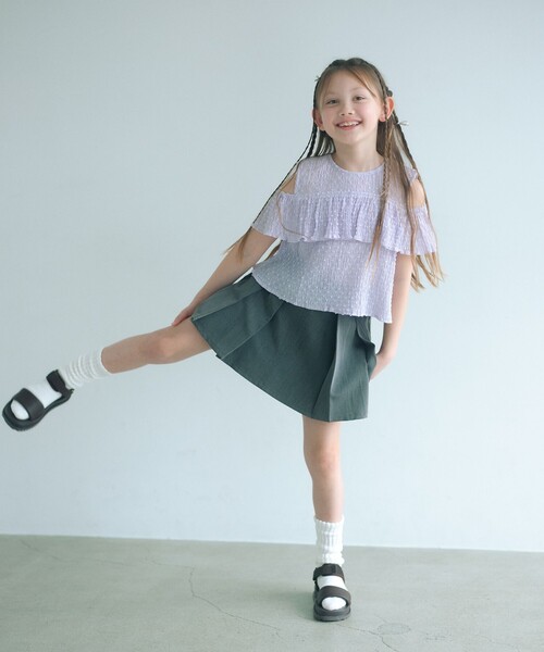 green label relaxing（グリーンレーベルリラクシング）の「【COOL CHIC GIRLS STYLE】ラッフルショートスリーブ / キッズ  120cm-160cm（シャツ/ブラウス・キッズ・ホワイト/ライラック・150cm/120cm/160cm/130cm/140cm）」の4枚目の写真