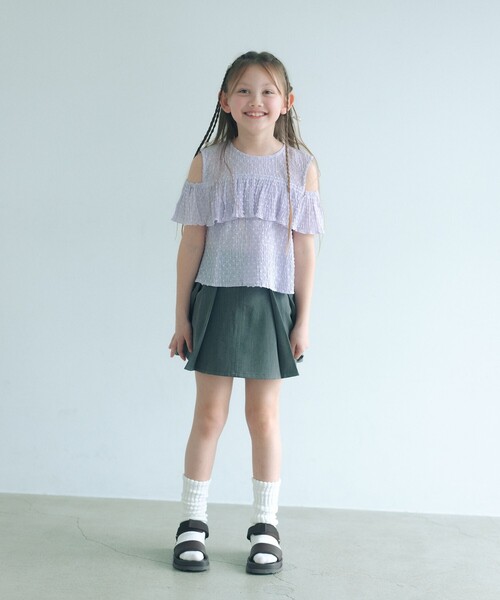 green label relaxing（グリーンレーベルリラクシング）の「【COOL CHIC GIRLS STYLE】ラッフルショートスリーブ / キッズ  120cm-160cm（シャツ/ブラウス・キッズ・ホワイト/ライラック・150cm/120cm/160cm/130cm/140cm）」の5枚目の写真