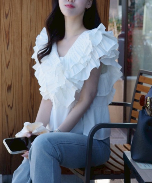 ACYM（アシーム）の「デコラティブフリルブラウス（シャツ/ブラウス・レディース・ブラック/アイボリー・FREE）」の12枚目の写真