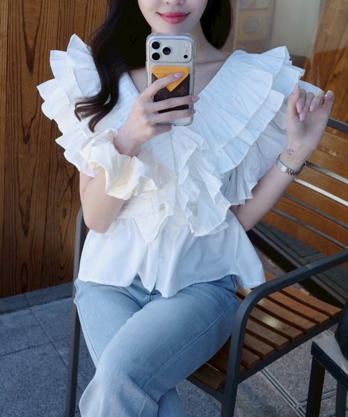 ACYM（アシーム）の「デコラティブフリルブラウス（シャツ/ブラウス・レディース・ブラック/アイボリー・FREE）」の11枚目の写真