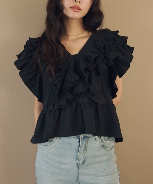 ACYM（アシーム）の「デコラティブフリルブラウス（シャツ/ブラウス・レディース・ブラック/アイボリー・FREE）」の8枚目の写真