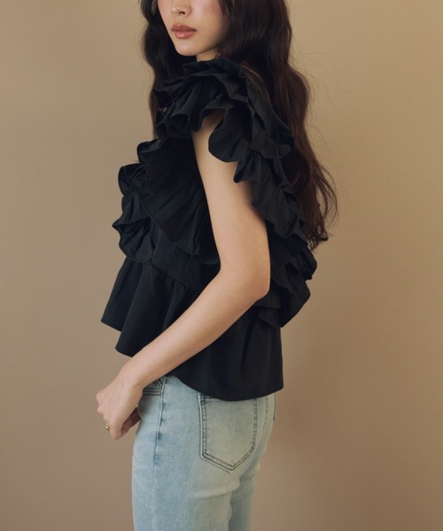 ACYM（アシーム）の「デコラティブフリルブラウス（シャツ/ブラウス・レディース・ブラック/アイボリー・FREE）」の7枚目の写真