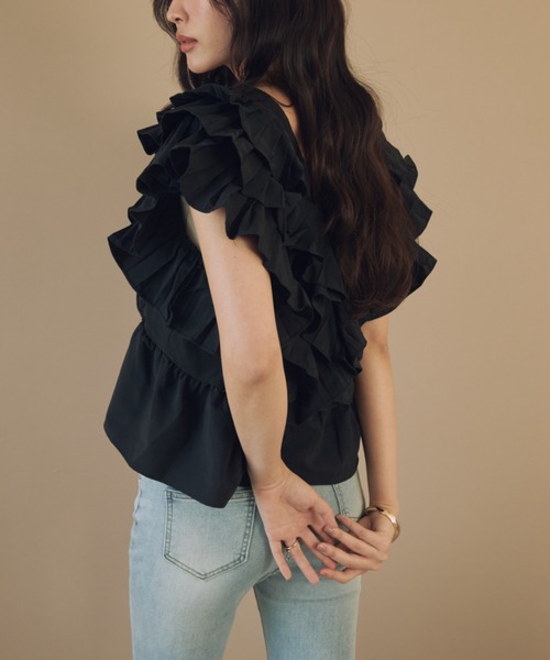 ACYM（アシーム）の「デコラティブフリルブラウス（シャツ/ブラウス・レディース・ブラック/アイボリー・FREE）」の9枚目の写真