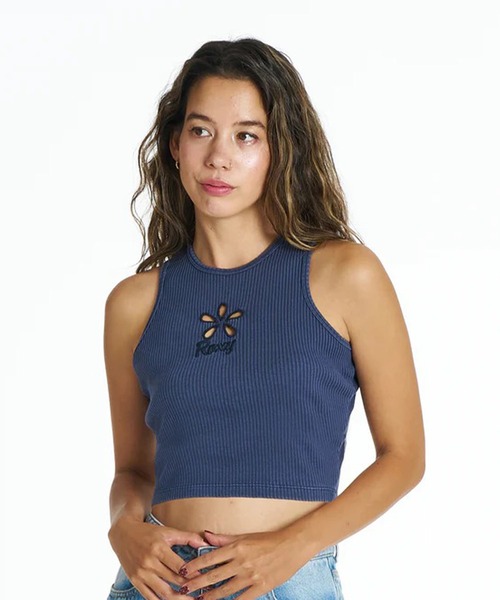 ROXY(ロキシー)の「ROXY/ロキシー タンクトップ クロップド丈 ショート丈 RHYTHM フラワーカットアウトタンクトップ RDK262043(タンクトップ・レディース・インディゴブルー/ピンク/オレンジ・L/M)」の4枚目の写真