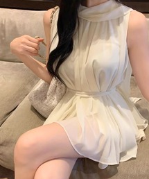 【Jasmine】ノースリーブシフォンリボンタイブラウス