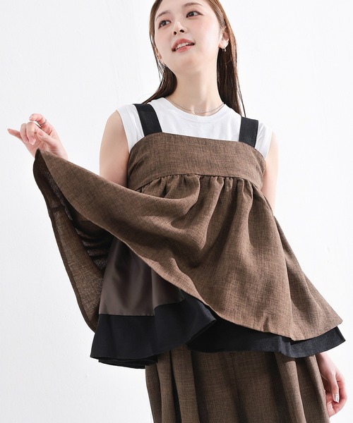 en CAnAF(エンカナフ)の「【シルエットで差がつく】スラブツイード バイカラー ティアード ビスチェ キャミソール セットアップ対応(その他トップス・レディース・グレー系その他/ブラック/ブラウン・フリー)」の4枚目の写真