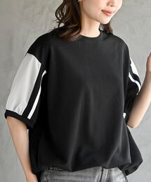 異素材ラインスリーブT
