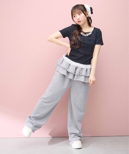 INGNI(イング)の「【WEB限定】レース出しリボン付ドット半袖リブトップス(Tシャツ/カットソー・レディース・ブラック×ホワイト/ホワイト×ブラック・M)」の3枚目の写真