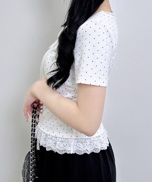 INGNI(イング)の「【WEB限定】レース出しリボン付ドット半袖リブトップス(Tシャツ/カットソー・レディース・ブラック×ホワイト/ホワイト×ブラック・M)」の13枚目の写真