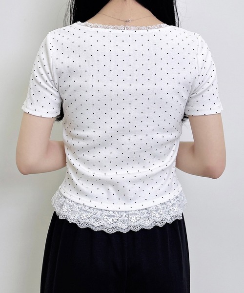 INGNI(イング)の「【WEB限定】レース出しリボン付ドット半袖リブトップス(Tシャツ/カットソー・レディース・ブラック×ホワイト/ホワイト×ブラック・M)」の12枚目の写真