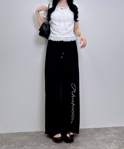 INGNI(イング)の「【WEB限定】レース出しリボン付ドット半袖リブトップス(Tシャツ/カットソー・レディース・ブラック×ホワイト/ホワイト×ブラック・M)」の10枚目の写真
