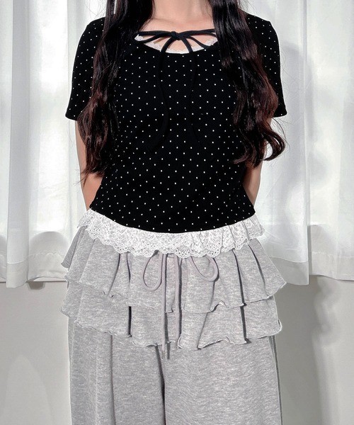 INGNI(イング)の「【WEB限定】レース出しリボン付ドット半袖リブトップス(Tシャツ/カットソー・レディース・ブラック×ホワイト/ホワイト×ブラック・M)」の22枚目の写真