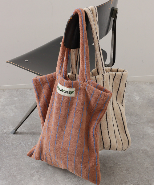 BONGUSTA(ボングスタ)の「《追加 / 一部カラーWEB限定》BONGUSTA/ボングスタ STRIPED トートバッグ(トートバッグ・レディース・パープル/ネイビー/アイボリー/チョコ/モスグリーン/ブラウン・FREE)」の3枚目の写真